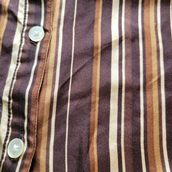 Jones New York Signature Brown & Beige Striped Silk Button-Up Blouse 2X - Picture 4 of 7